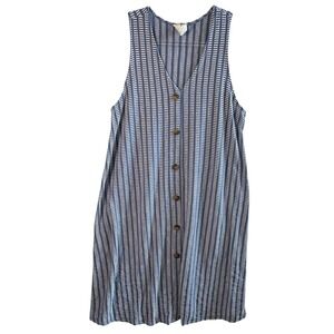 Anthro Caution To The Wind Midi Dress L Blue White Stripe Cotton Blend Shift L